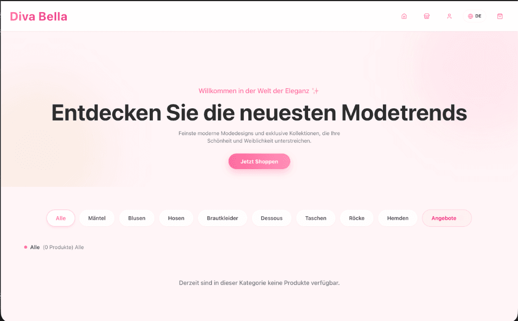 Vorschau Diva Bella E-Commerce Plattform